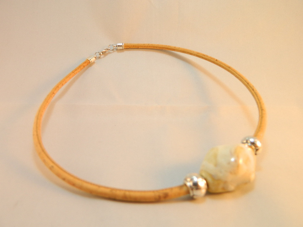 Cork necklace jewelry ceramic pink stone 3