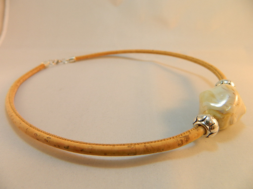 Cork necklace jewelry ceramic pink stone 5